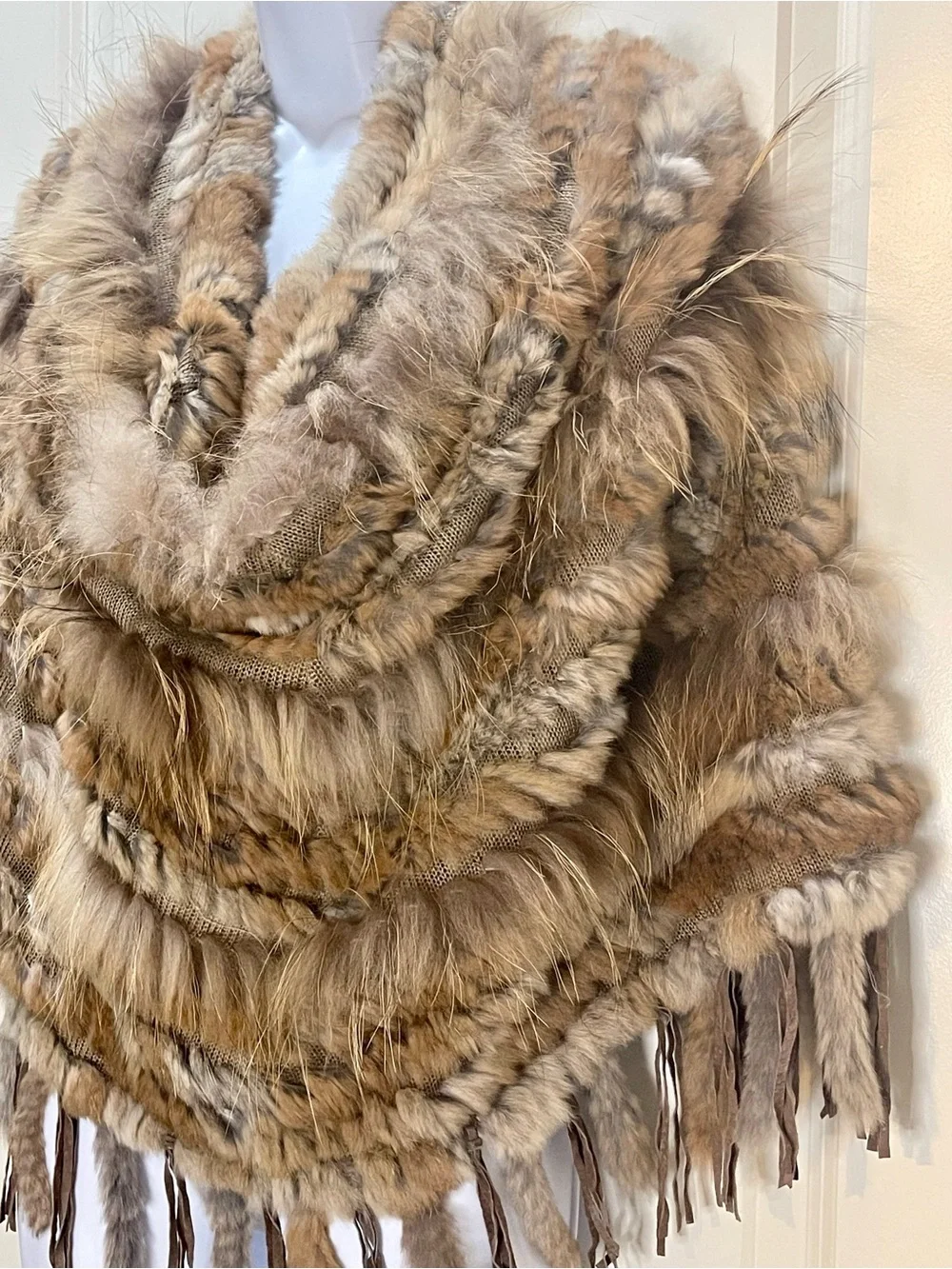 Dolce Cabo Natural Fur Fringe Poncho